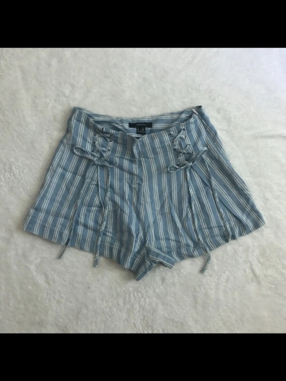 Striped lace up detail high waisted shorts pleated coquette nautical beachy  - w